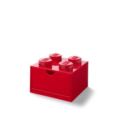 Tárolódoboz íróasztalra, fiókos, LEGO "Brick 2x2", piros