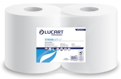 Törlőkendő, tekercses, belső adagolású, 2 rétegű, LUCART, "Strong 675 CF", hófehér